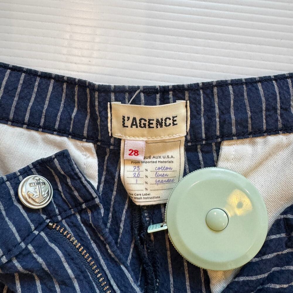 L'AGENCE Jameson High Rise Shorts Size 28 Navy Stripe Seersucker Cotton Linen - Picture 6 of 16